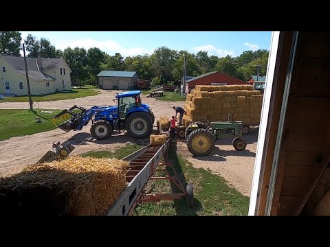 Unloading Straw Into The Barn - Almost Done Baling Straw and Repairing A Hay Rack!