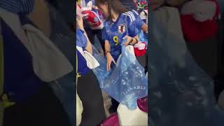 Japanese fans help clean up trash at stadium following Japan's upset win over Germany #shorts