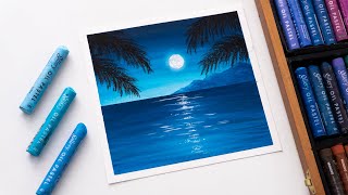 Oil pastel drawing for beginners / moonlight scenery