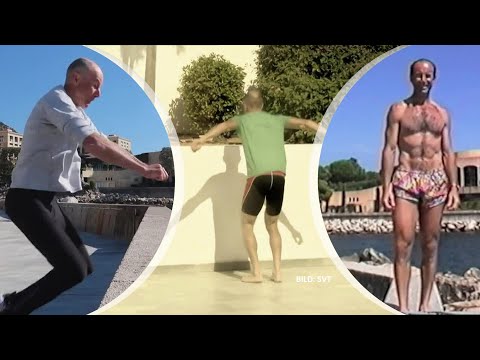 Här försöker Stenmark sig på ett nytt jämfotahopp upp på mur  | TV4 & TV4 Play