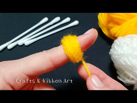 Super Easy Woolen Flower Making Trick Using Cotton Bud - Hand Embroidery Amazing Flower Design