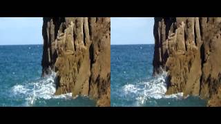 preview picture of video '3D pink granite shore with breaking waves // Rochers de granite rose et vagues'