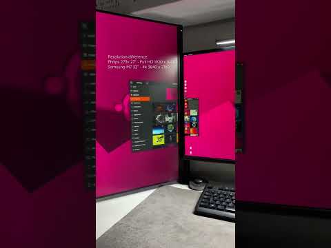 Monitors resolution difference. 27 vs 32 inches. Full HD vs 4k. Software developer setup. My desk.