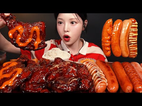 Barbecue Chicken with Frank Sausages Mukbang ASMR