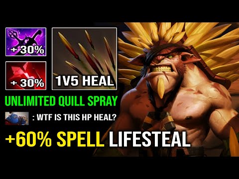 CRAZY +60% SPELL LIFESTEAL 1v5 Bloodstone Bristleback with Unlimited Quill Spray Skill Spam Dota 2