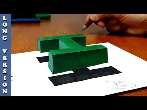 Try to do 3D Trick Art on Paper, floating letter H, Long Version