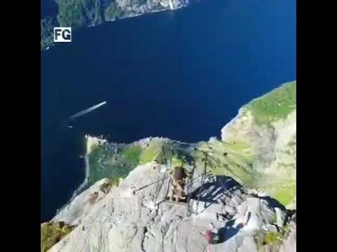 Amazing base jumpers, jumping from Spectacular Kjerag