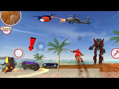 Super Iron Rope Hero - Fighting Gangstar Crime (Iron Hero Fight Robot Cars) Earthquake on Sea - HD