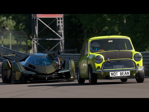 Thumbnail for Mini Cooper S 1965 Mr. Bean vs Lambo V12 Vision Gran Turismo at Nurburgring Nordschleife Track Day by Vision Gran Turismo