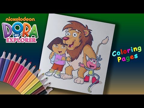 Dora the Explorer Coloring book for Kids. Coloring page Dora, Boots and Lion Video