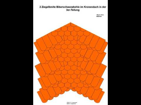 Biberschwanzkehle eingebunden, Kronendeckung 2 -Ziegel breit, in 3er Teilung gedeckt Dachneigung 60°