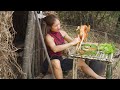 Julia Makes Super SPICY Grilled Big Rooster BUSHCRAFT BUILD COOK ALONE GIRL