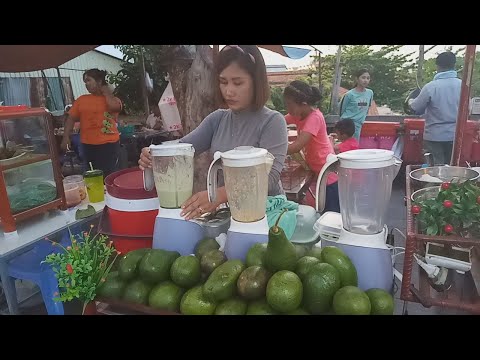 Avocado Drink, Dessert, And Asian Market - Amazing Food View In Phnom Penh - Cambodian Street Food