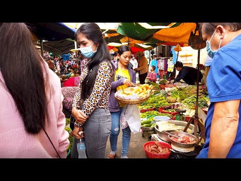 Natural Living In Asian Wet Market - Walk Around Market Food In Phnom Penh
