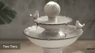 1_Watch A Video About the Bathing Bird Cream Ceramic 2 Tier LED Floor Fountain