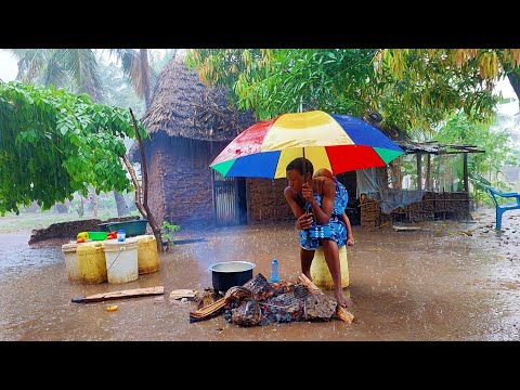 Beautiful RAINY🌧️ Morning in Our African Village: Slow-Roasting a Tender Lamb Leg Over Open Fire