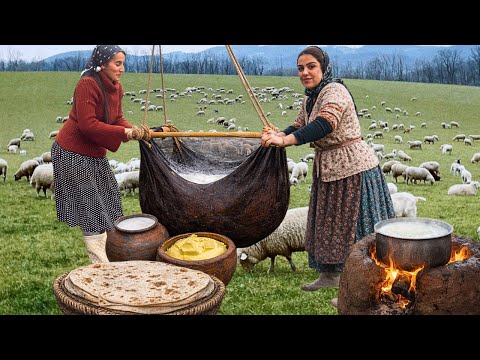 Peaceful Nomadic Life of Iran: Ancient Butter Making Method , Fresh Bread & Simple Village Life 