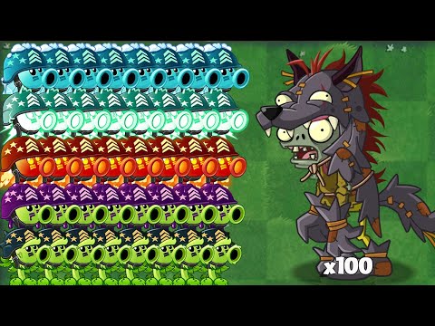 PvZ 2 Challenge - All Peashooter Plants Level 1 x50 Vs 100 Dark Wolf Zombies - Who will win?