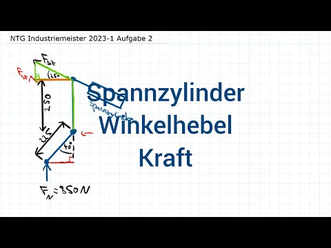 NTG Industriemeister Metall 2023-1 Frühjahr Aufgabe 2 - Spannzylinder, Winkelhebel, Kraft
