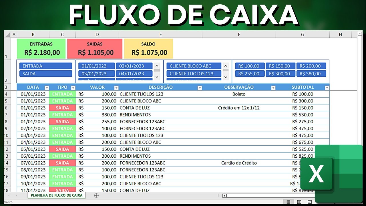 Como Fazer Planilha de Fluxo de Caixa Diário no Excel | Controle Financeiro Pessoal e Empresarial