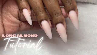 Long Almond Nails Tutorial | Beginner-Friendly 🤍 | Prep, Application & Shaping