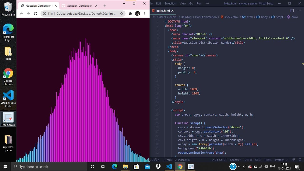 Gaussian distribution matlab code using HTML, CSS and JavaScript