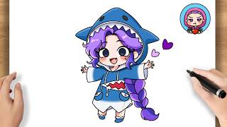 How to Draw Chibi Lily Love Braids Gawr Gura Outfit | POPPY PLAYTIME Chapter 5 | Step by Step