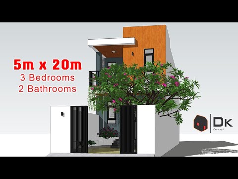 (5m x 20m) Two Storey House Design with 3 Bedrooms and 2 Bathrooms