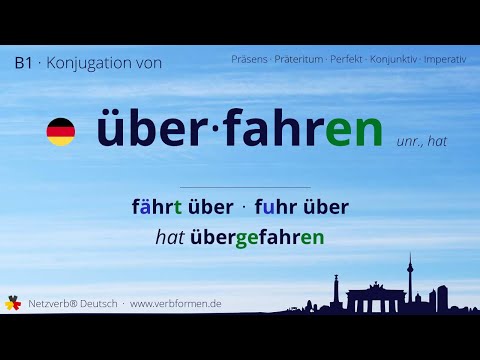 Konjugation des Verb „über·fahren“ (hat) - alle Zeitformen lernen, Übersetzung, Tutorial