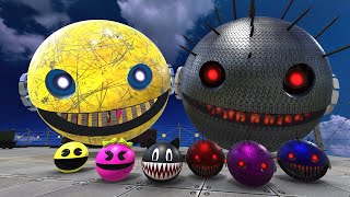 MS-PACMAN & PACMAN WITH ROBOT PACMAN VS THREE MONSTER SPIKY PACMAN