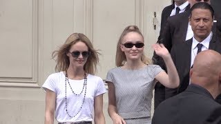 Vanessa Paradis and Lily Rose Depp coming out of the 2018 Chanel Haute Couture show in Paris