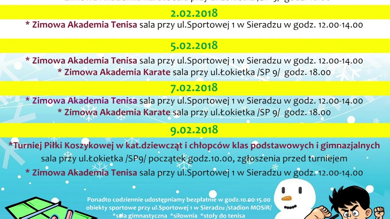 Zapraszamy na ferie zimowe z MOSiRem