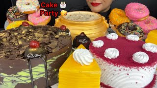 ASMR EATING CHOCOLATE CAKE,RED VELVET CAKE,MANGO CAKE,DONUTS,CUP CAKE,DONUT