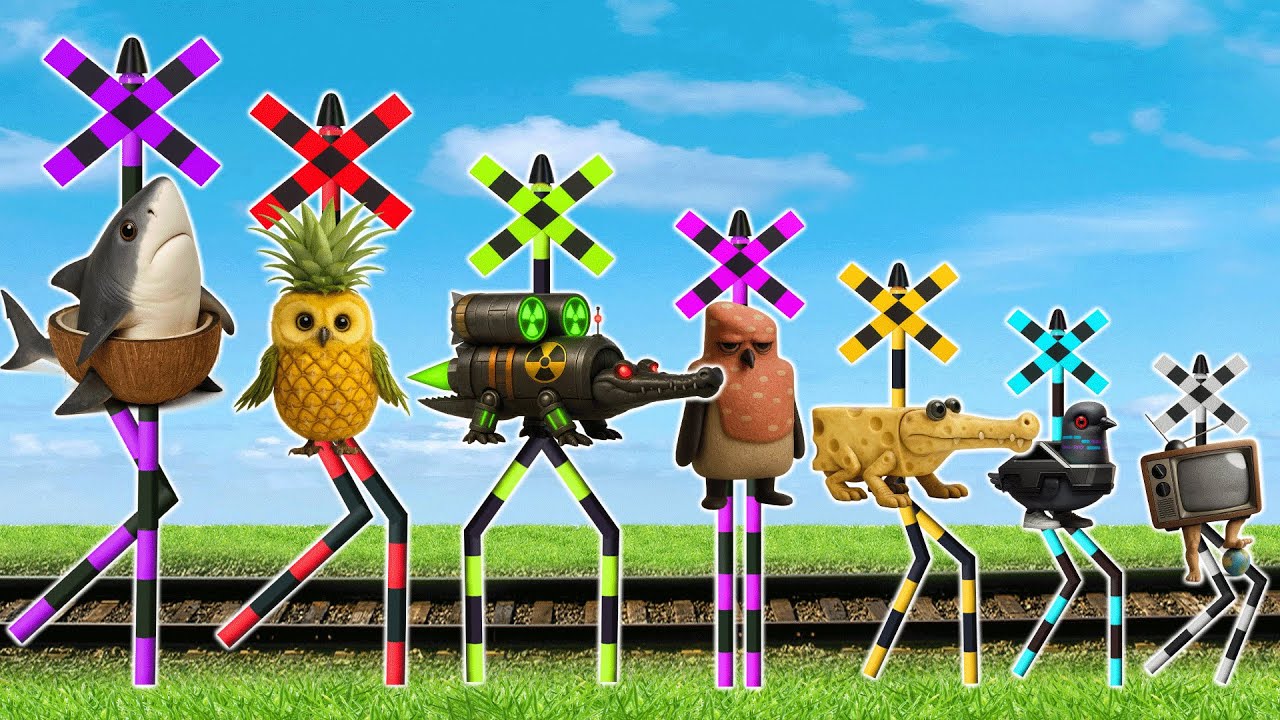 【踏切アニメ】豪華な合体LED信号機まとめ♪世界のふみきりカンカン特集🚑🚂🚌Railroad Crossing and train railway level crossover