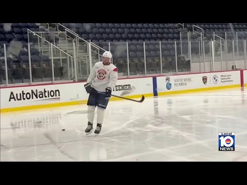 Sasha Barkov, Dmitry Kulikov, Jonah Gadjovich, Tomas Nosek all skate after Panthers practice
