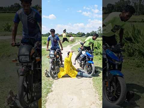 The two boys suddenly braked the motorcycle.749#funny