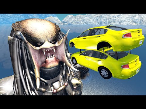 Jumping cars into the mouth Predator - BeamNG.Drive