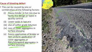 Bleeding defect in flexible pavement, type, cause, severity level and treatment