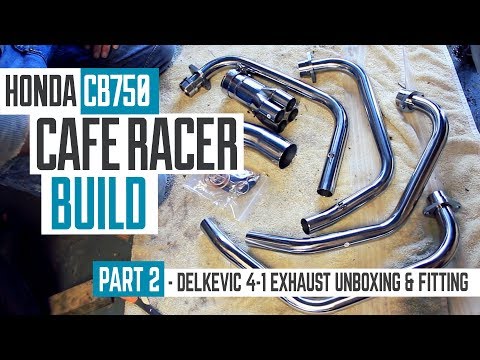 Honda CB750 Cafe Racer Part 2 - Delkevic 4-1 Exhaust system unboxing & fitting
