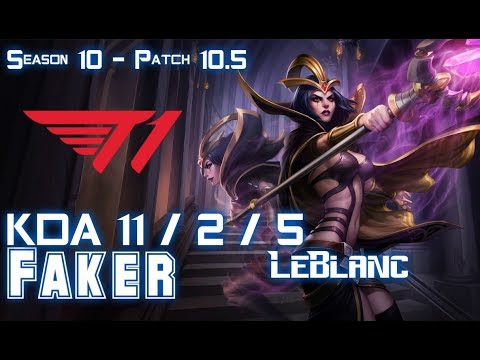 T1 Faker LEBLANC vs QIYANA Mid - Patch 10.5 KR Ranked
