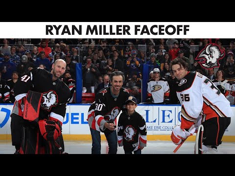 Ryan Miller All-Goalie Ceremonial Puck Drop At Buffalo Sabres Game vs Anaheim Ducks