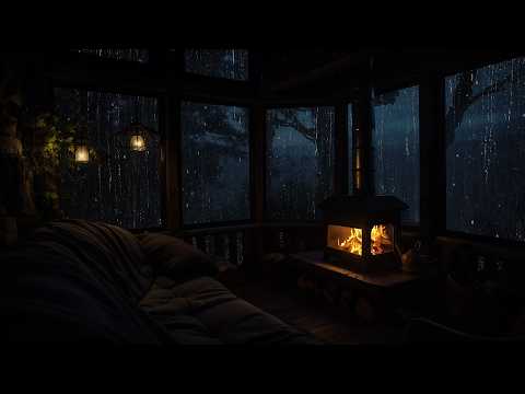 Peaceful Cabin Ambience with Rain on Windows and Soft Fireplace Crackling Sounds