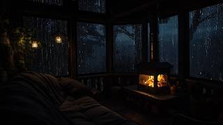 Peaceful Cabin Ambience with Rain on Windows and Soft Fireplace Crackling Sounds