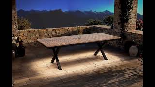 OUTFLEXX Luminara LED-Esstisch, anthrazit/natur, Aluminium/Holzimitat, 240 x 100 cm, X-Gestell, pulverbeschichtet, mit beleuchtetem Tischrahmen