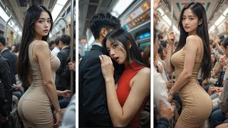 Korean Girl in Subway Rush Hour 🚇 Subway Seoul | Full Body Shot #lovely #romantic #girl #rush