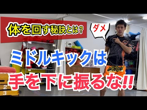ミドルキックは手を下に振るな!! ~最も体が回転する手の位置をワークにて解説~