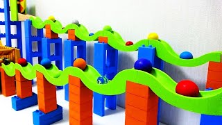 Marble Run Race☆TrixTrack Wave Slope & Big balls.Wooden  colorful Course