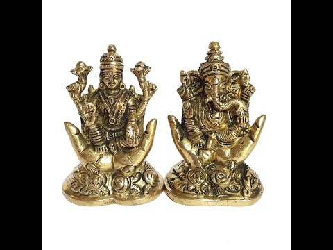 Brass Frame Laxmi Ganesha Set On Hand With Frame