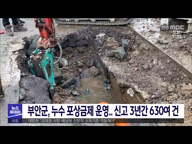 부안군, 누수 포상금제 운영 신고 3년간 630여 건