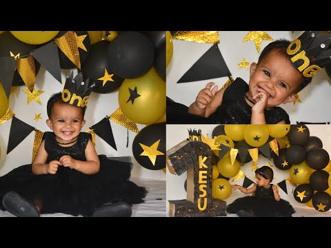 keshvi pre birthday shoot...cake smash ideas....pre birthday decoration ideas at home....black theme